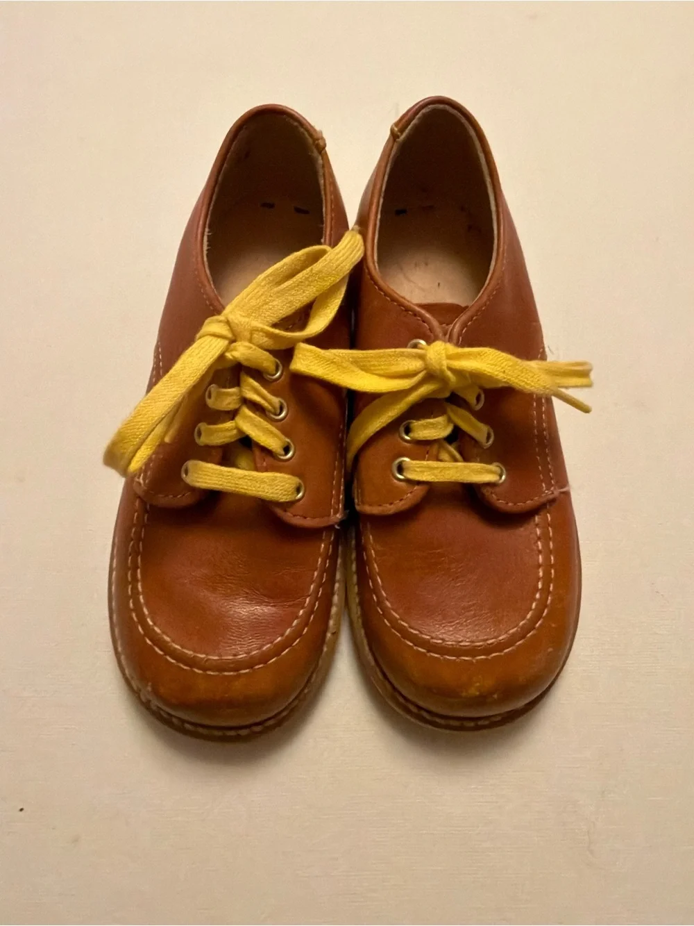 Kids Brown Leather Lace-Up Shoes with Yellow Laces